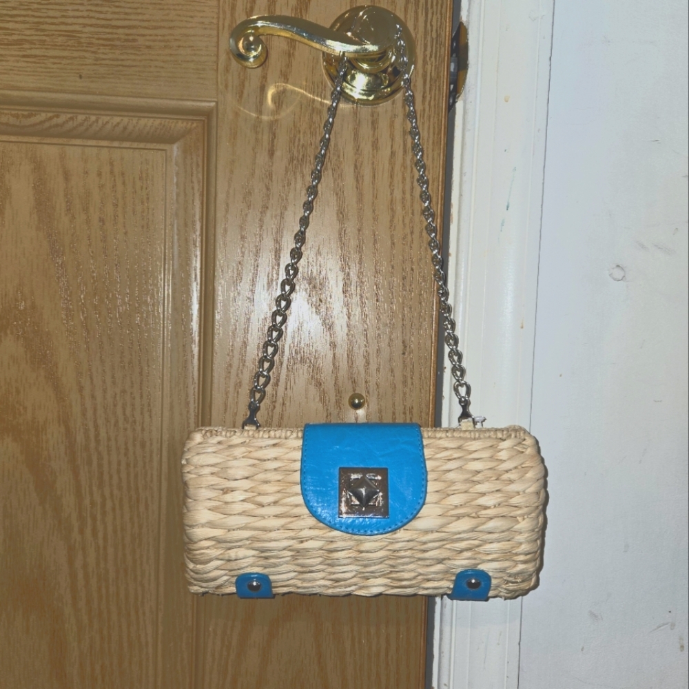 Woven Rattan Chain Strap Clutch